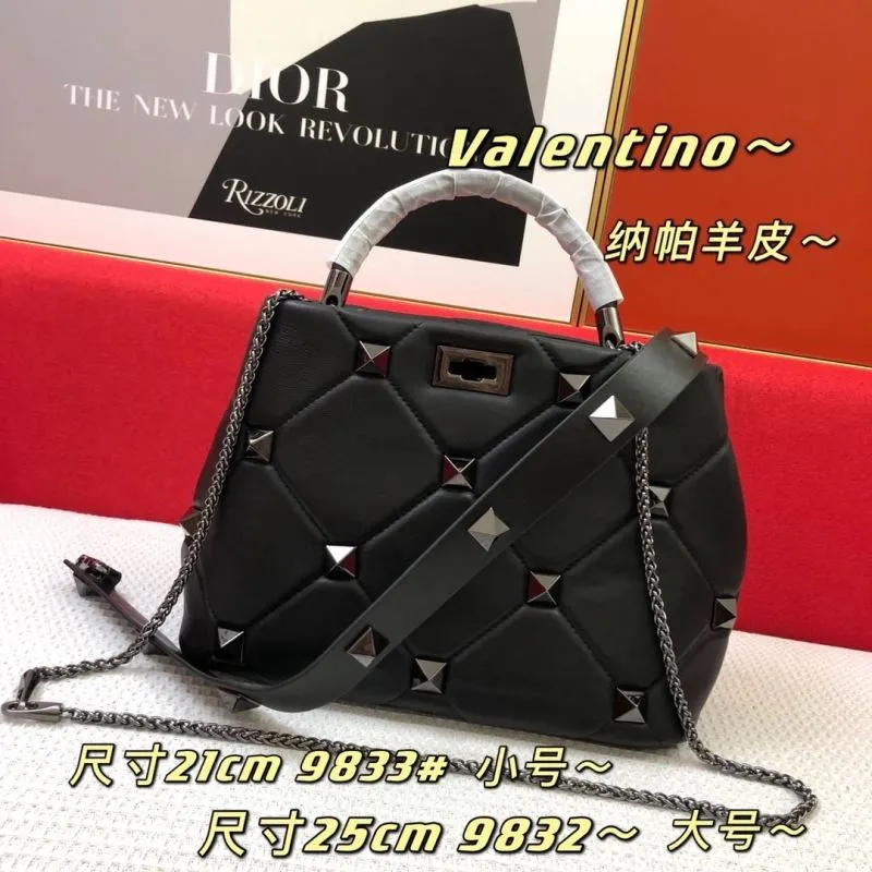Valentino Black Nappa Leather Satchel Bag Small Large 9832 9833