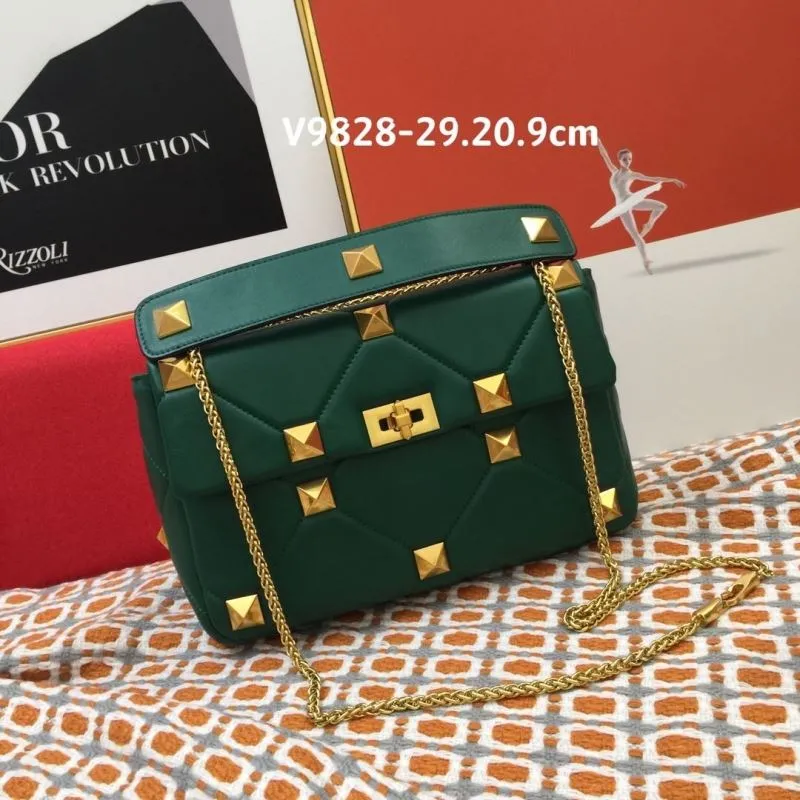 Valentino Green Studded Satchel Bag V9828