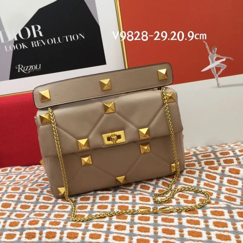 Valentino V9828 Beige Studded Satchel Bag