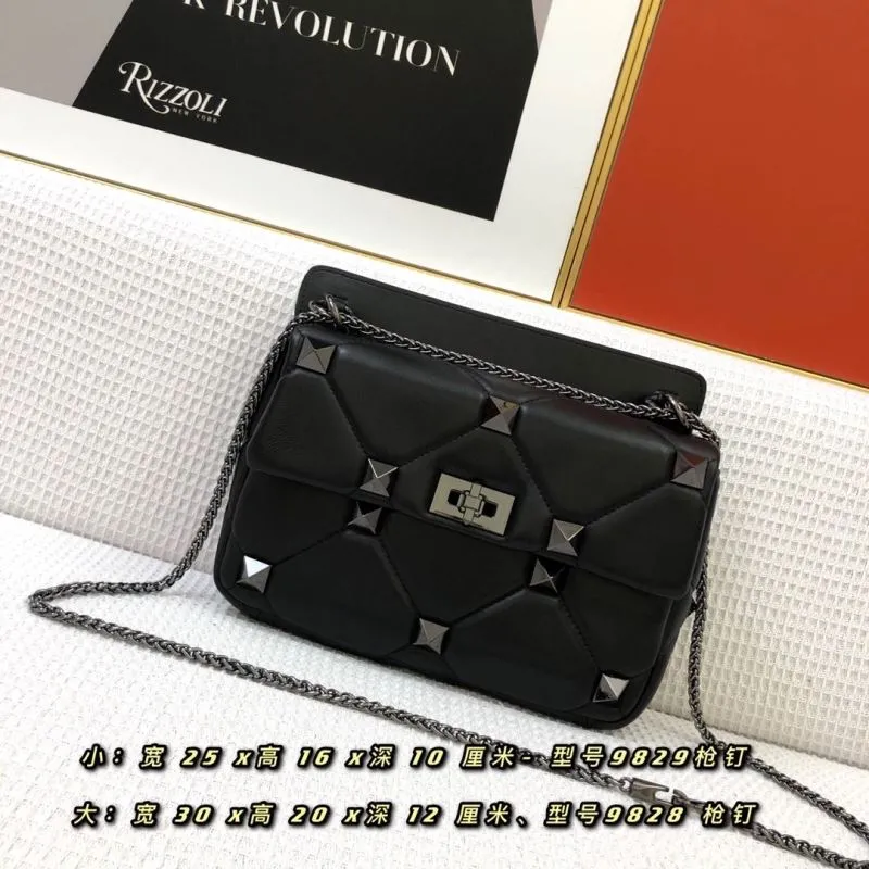 Valentino Black Studded Leather Satchel Bag in Small and Large Sizes