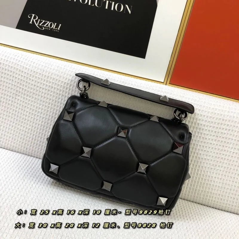 Valentino Black Studded Leather Satchel Bag in Small and Large Sizes - Image 3