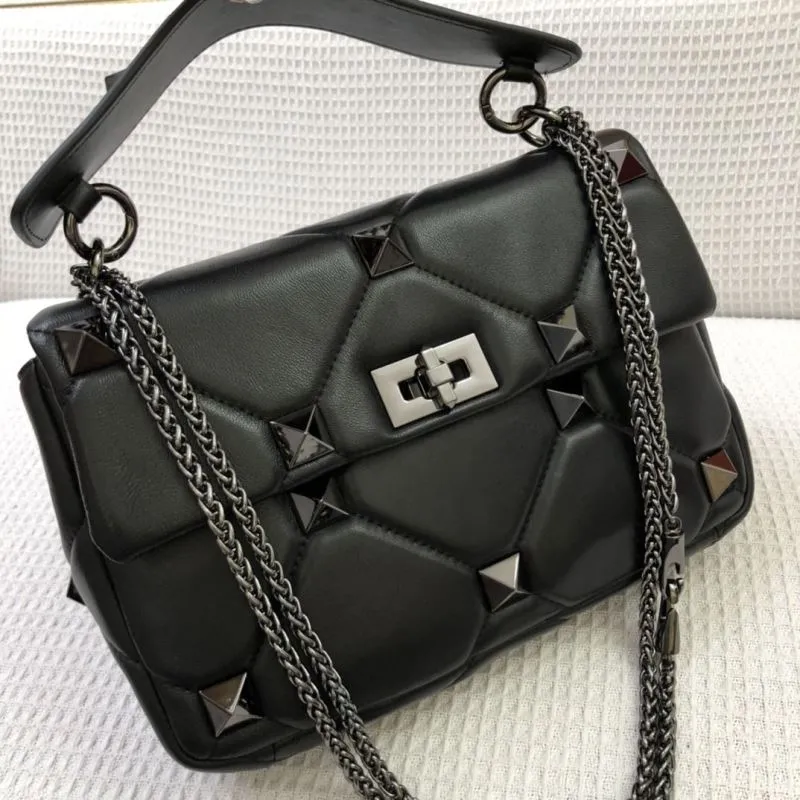 Valentino Black Studded Leather Satchel Bag in Small and Large Sizes - Image 4
