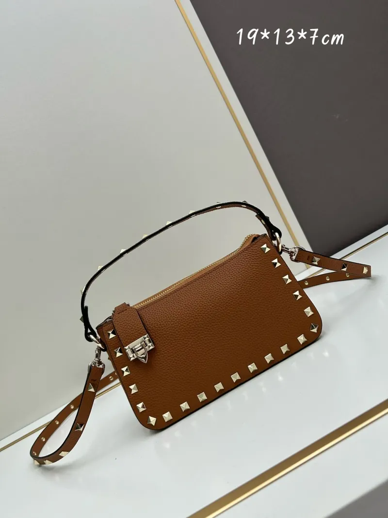 Valentino Brown Studded Leather Satchel Bag 623