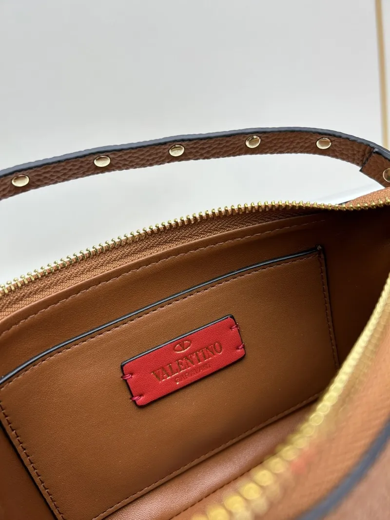 Valentino Brown Studded Leather Satchel Bag 623 - Image 8
