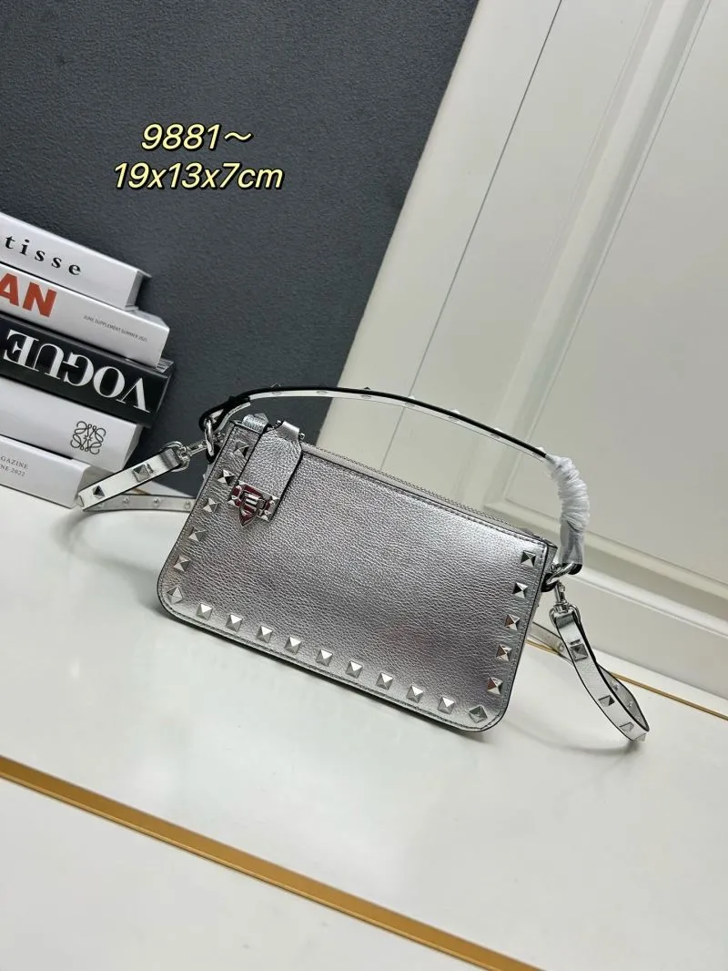 Valentino Silver Studded Satchel Bag 9881
