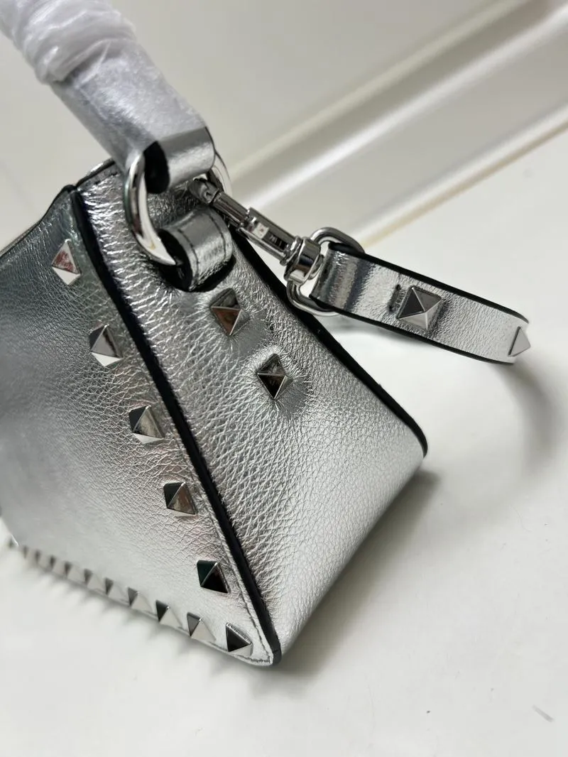 Valentino Silver Studded Satchel Bag 9881 - Image 7