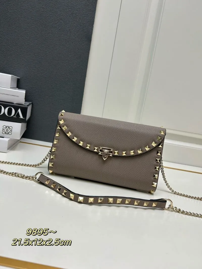 Valentino Taupe Rockstud Crossbody Satchel Bag 9895