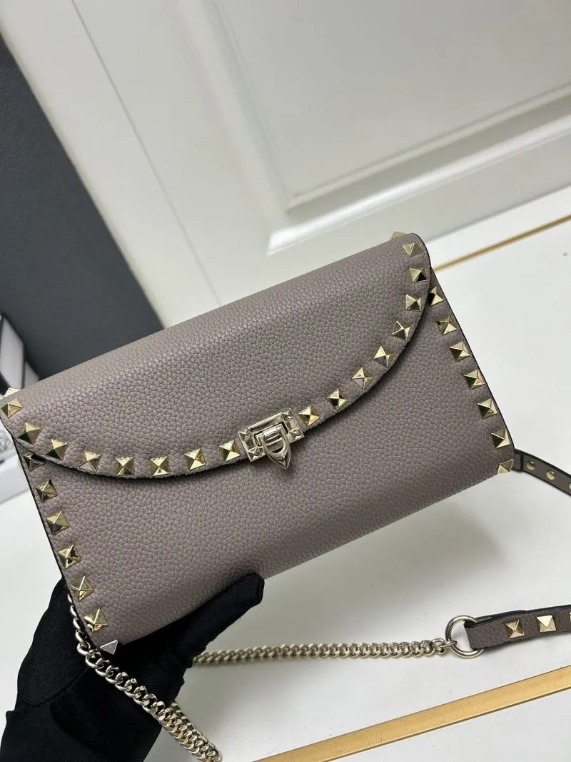 Valentino Taupe Rockstud Crossbody Satchel Bag 9895 - Image 4