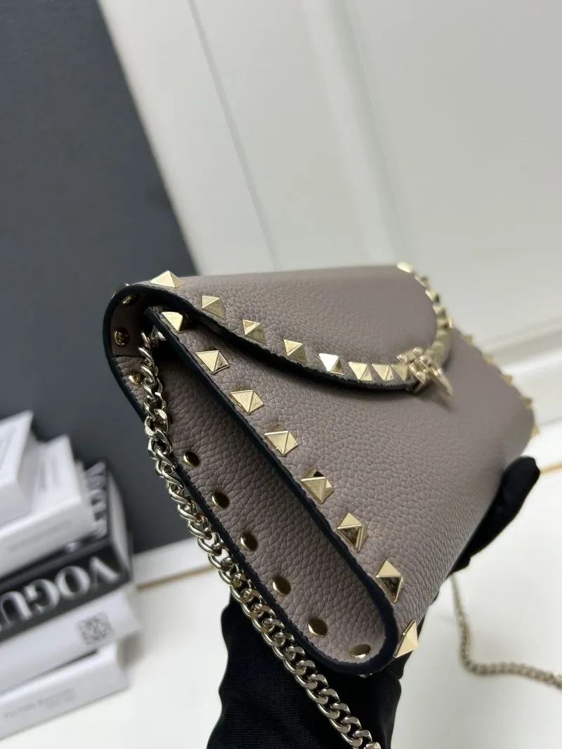 Valentino Taupe Rockstud Crossbody Satchel Bag 9895 - Image 6