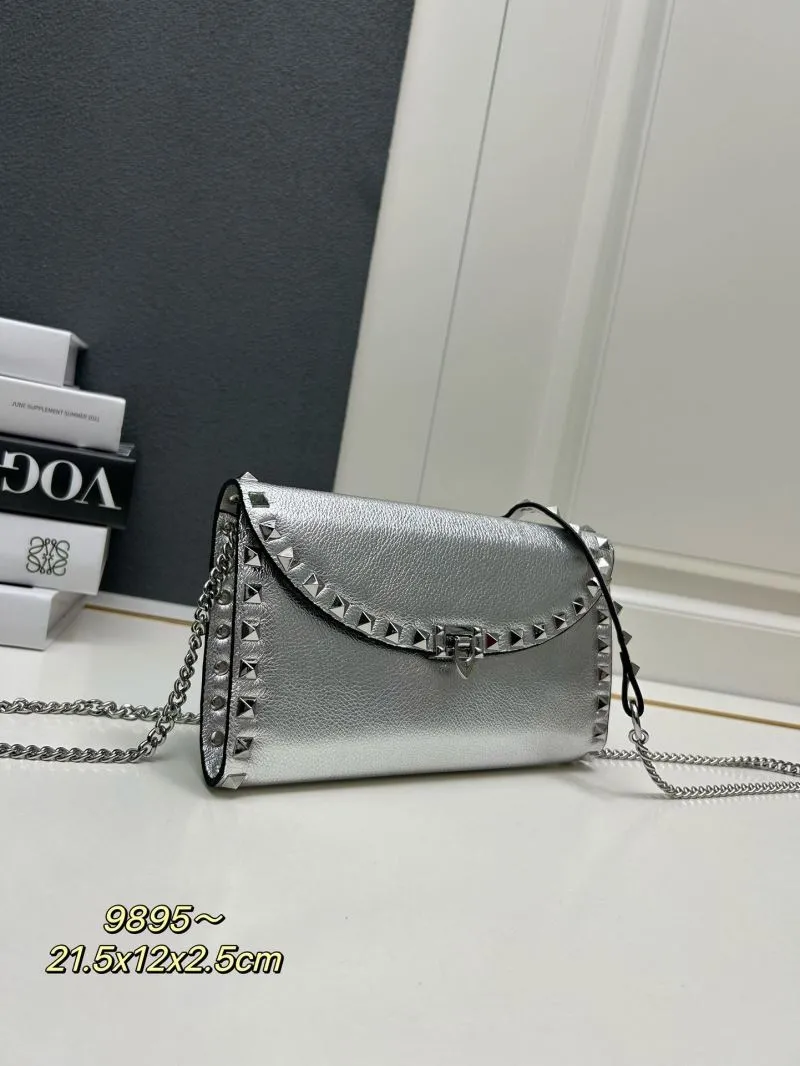 Alternative view of Valentino Silver Studded Crossbody Satchel Bag 652 21.5x12x2.5cm