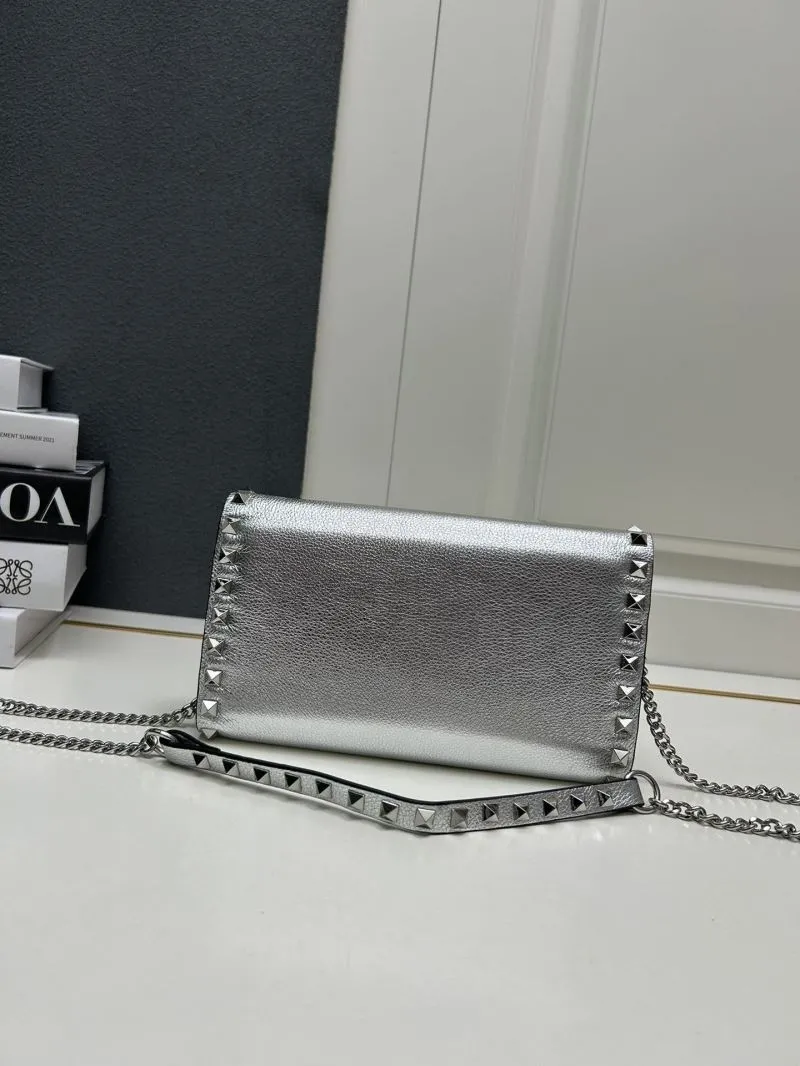 Valentino Silver Studded Crossbody Satchel Bag 652 21.5x12x2.5cm - Image 3