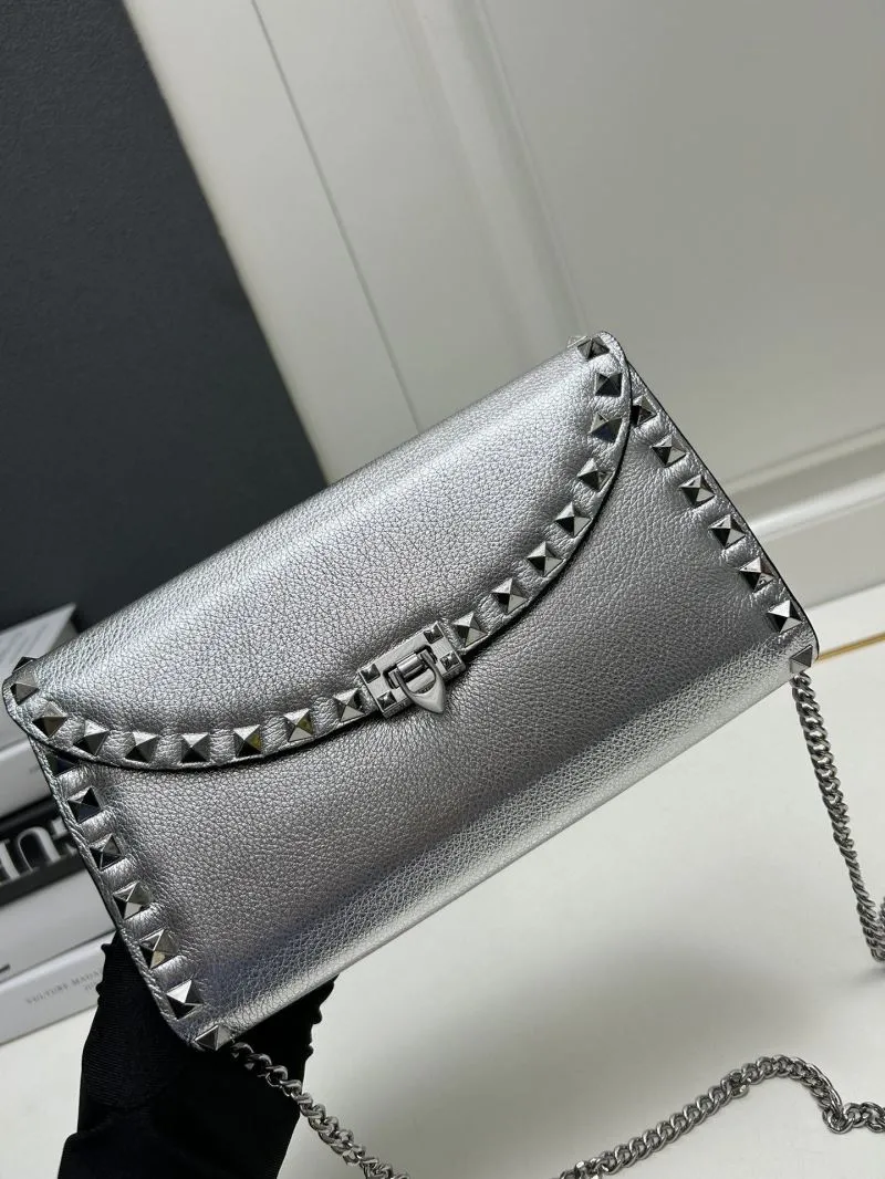 Valentino Silver Studded Crossbody Satchel Bag 652 21.5x12x2.5cm - Image 4