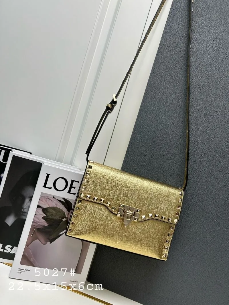 Valentino Gold Crossbody Satchel Bag 5027 - Image 9