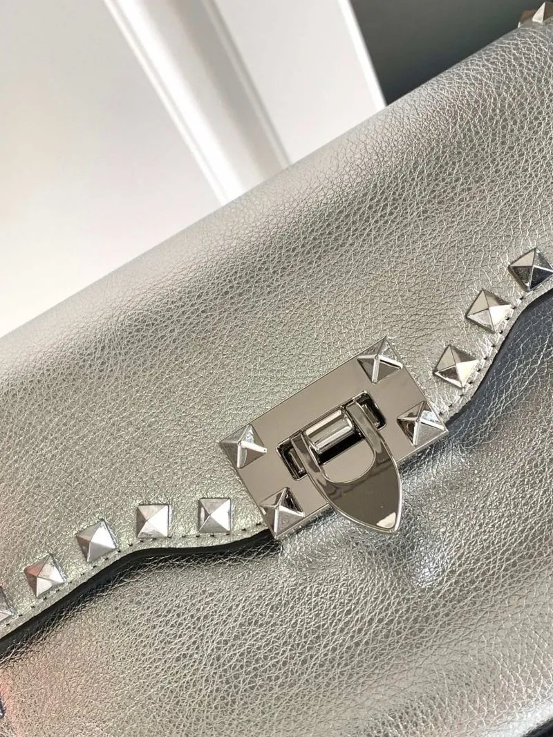 Valentino Silver Studded Satchel Crossbody Bag 5027 - Image 4
