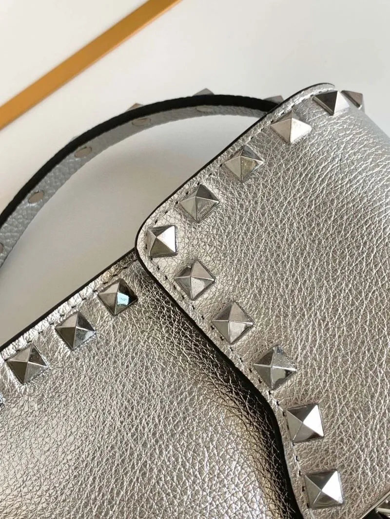 Valentino Silver Studded Satchel Crossbody Bag 5027 - Image 5