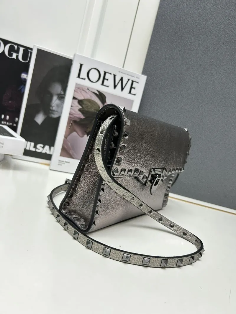 Valentino 5027 Metallic Silver Crossbody Satchel Bag - Image 3