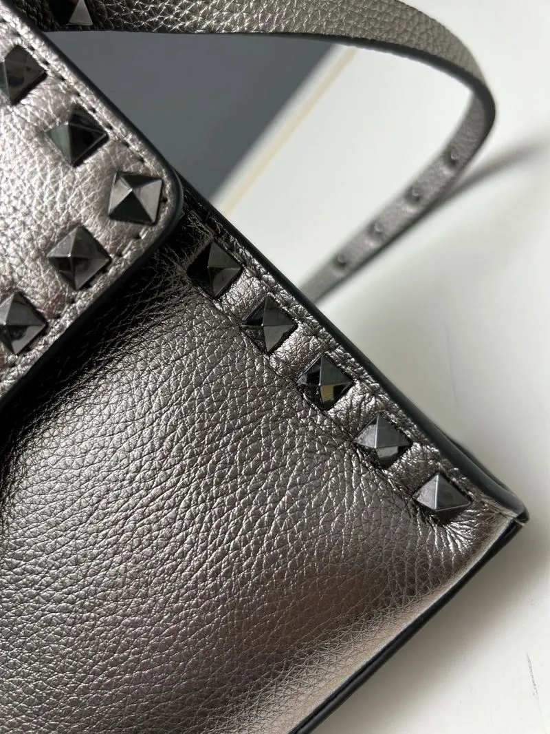 Valentino 5027 Metallic Silver Crossbody Satchel Bag - Image 4