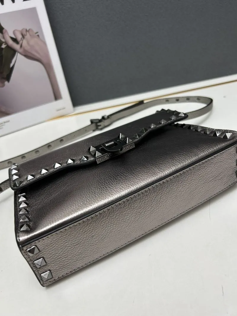 Valentino 5027 Metallic Silver Crossbody Satchel Bag - Image 6