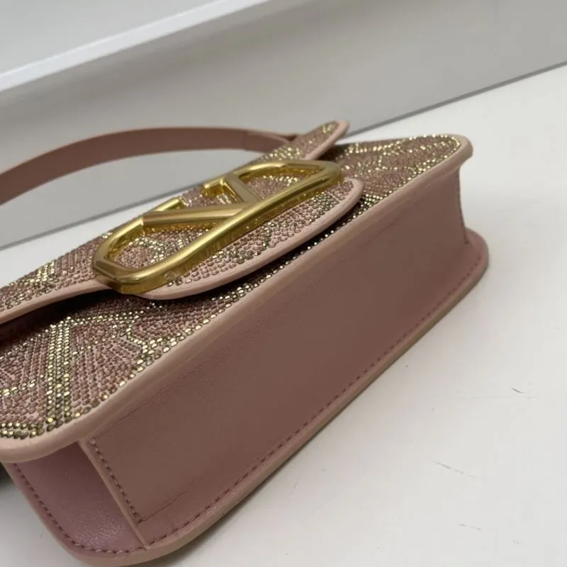 Valentino Pink Rhinestone Satchel Crossbody Bag 20cm 27cm - Image 6