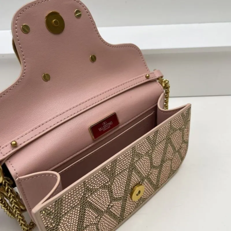 Valentino Pink Rhinestone Satchel Crossbody Bag 20cm 27cm - Image 7