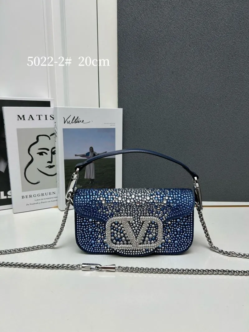 Valentino Blue Rhinestone Satchel Bag 20cm 5022-2