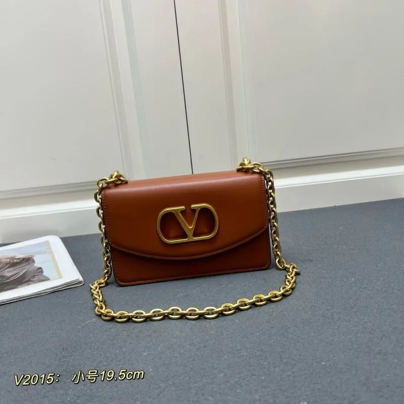 Valentino V2015 Small Brown Leather Chain Satchel Bag
