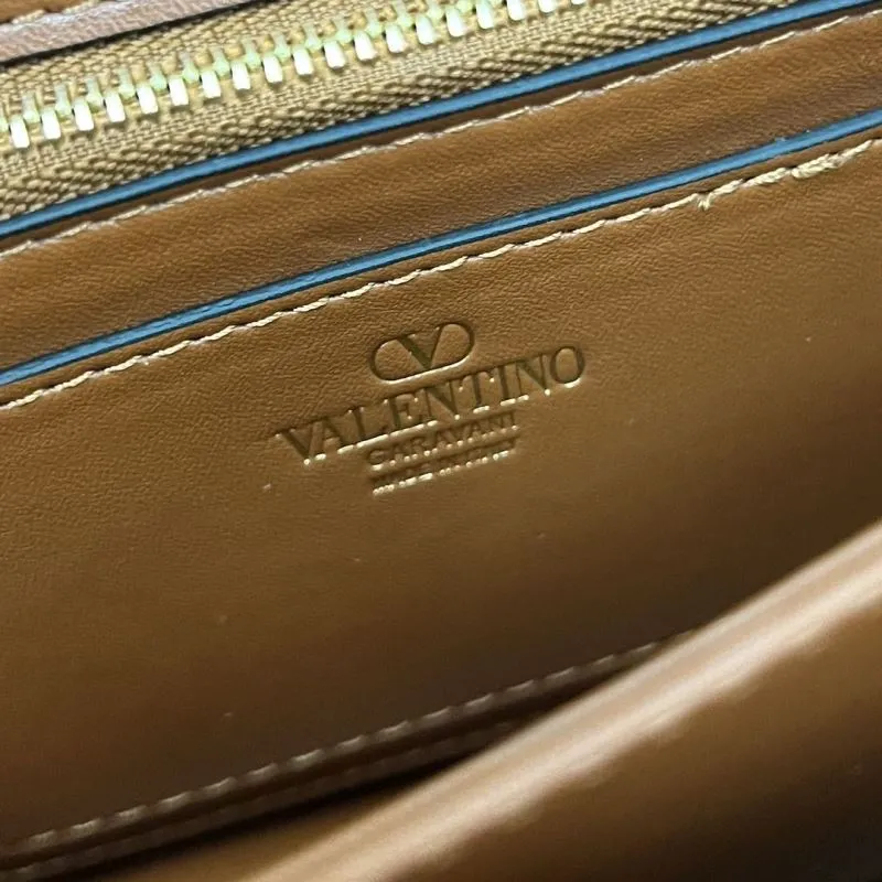 Valentino V2015 Small Brown Leather Chain Satchel Bag - Image 8