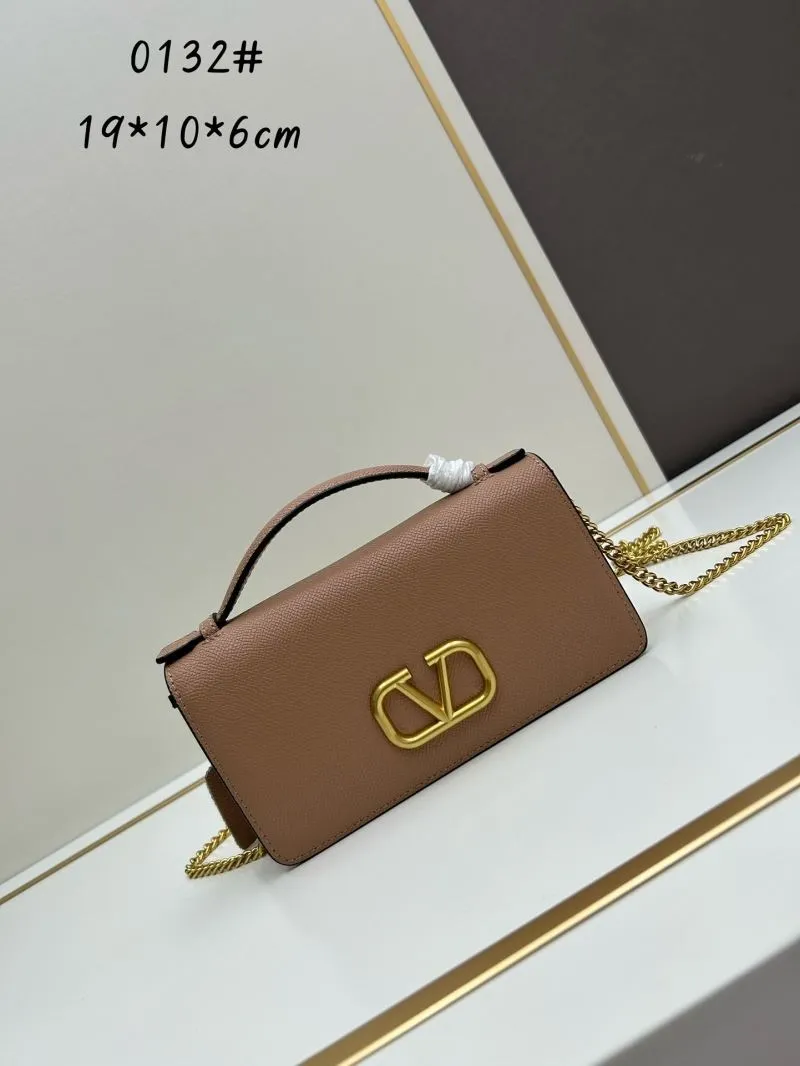 Valentino Light Brown V Logo Chain Crossbody Bag