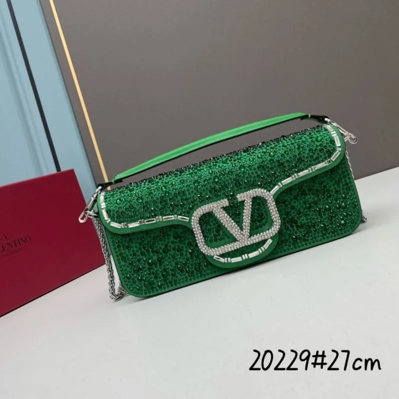 Valentino Green Crystal Embellished Satchel Bag 27cm