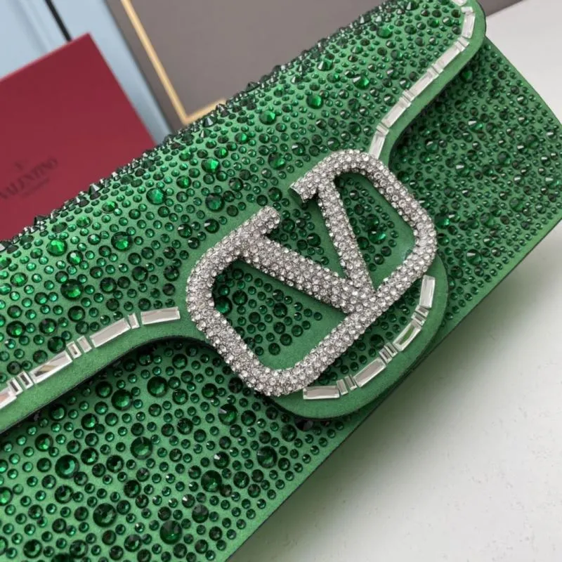 Valentino Green Crystal Embellished Satchel Bag 27cm - Image 4