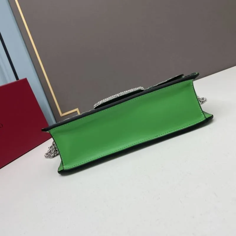 Valentino Green Crystal Embellished Satchel Bag 27cm - Image 5