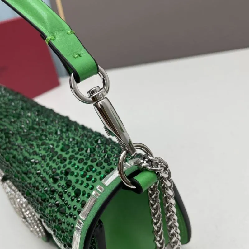 Valentino Green Crystal Embellished Satchel Bag 27cm - Image 6