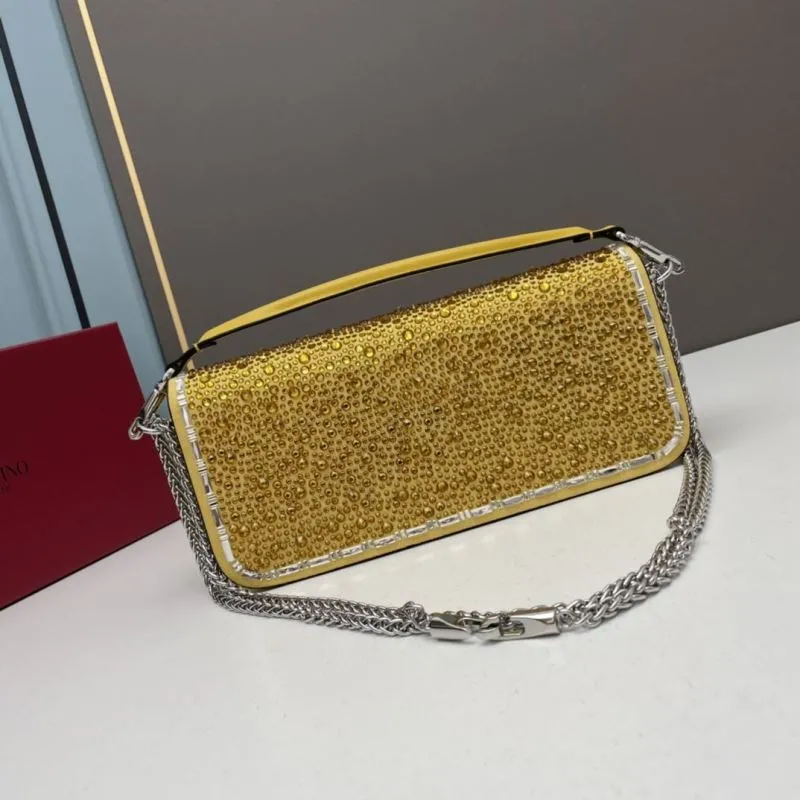 Valentino Yellow Crystal Embellished Satchel Bag 701 - Image 3