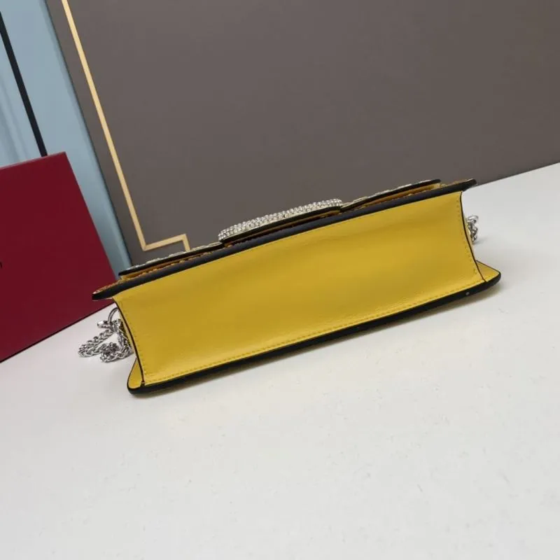 Valentino Yellow Crystal Embellished Satchel Bag 701 - Image 5