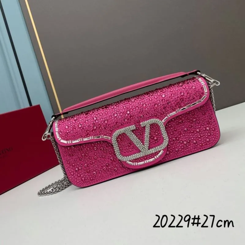 Valentino Pink Rhinestone Chain Satchel Bag 20229 27cm