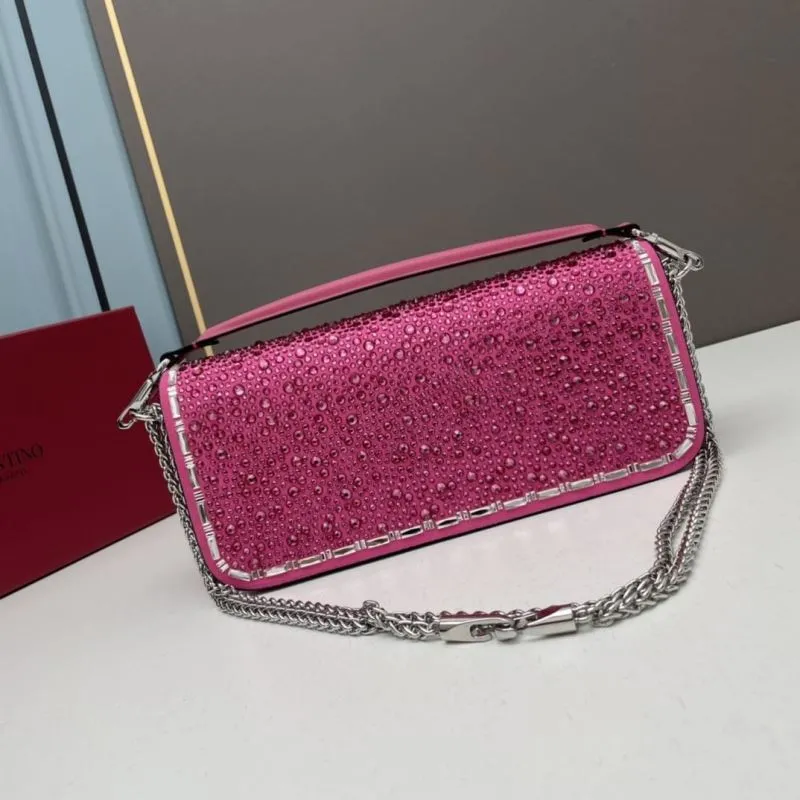 Valentino Pink Rhinestone Chain Satchel Bag 20229 27cm - Image 3