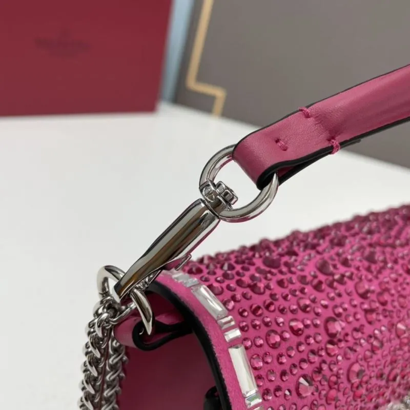 Valentino Pink Rhinestone Chain Satchel Bag 20229 27cm - Image 6