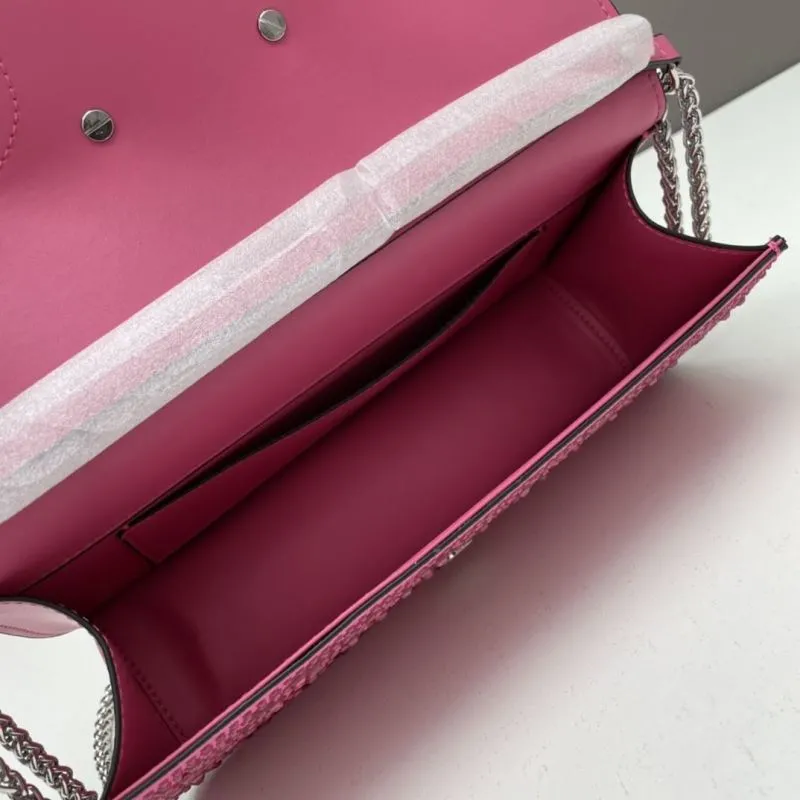 Valentino Pink Rhinestone Chain Satchel Bag 20229 27cm - Image 7