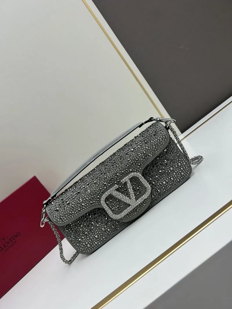 Valentino Gray Rhinestone Chain Satchel Bag SKU 704