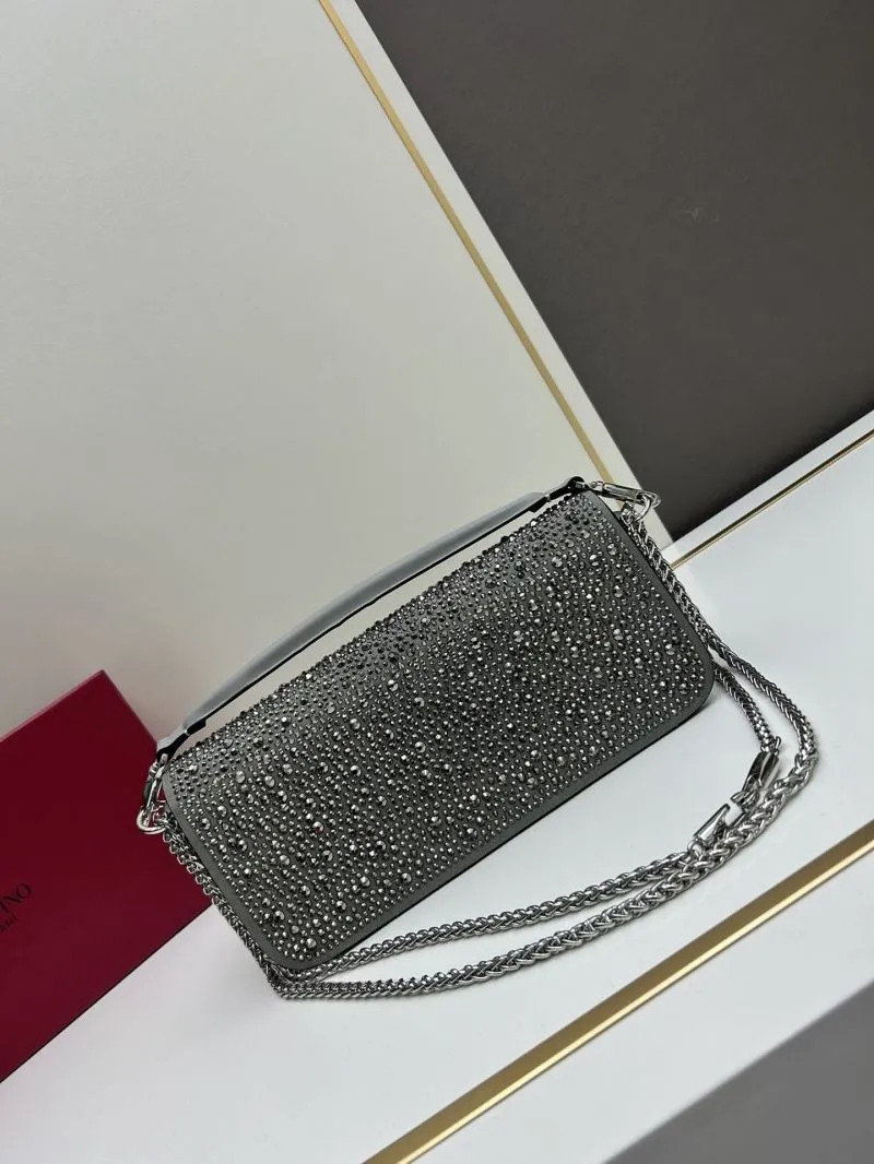 Valentino Gray Rhinestone Chain Satchel Bag SKU 704 - Image 3