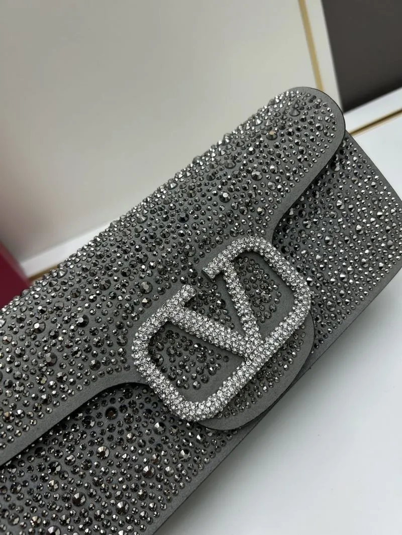 Valentino Gray Rhinestone Chain Satchel Bag SKU 704 - Image 4