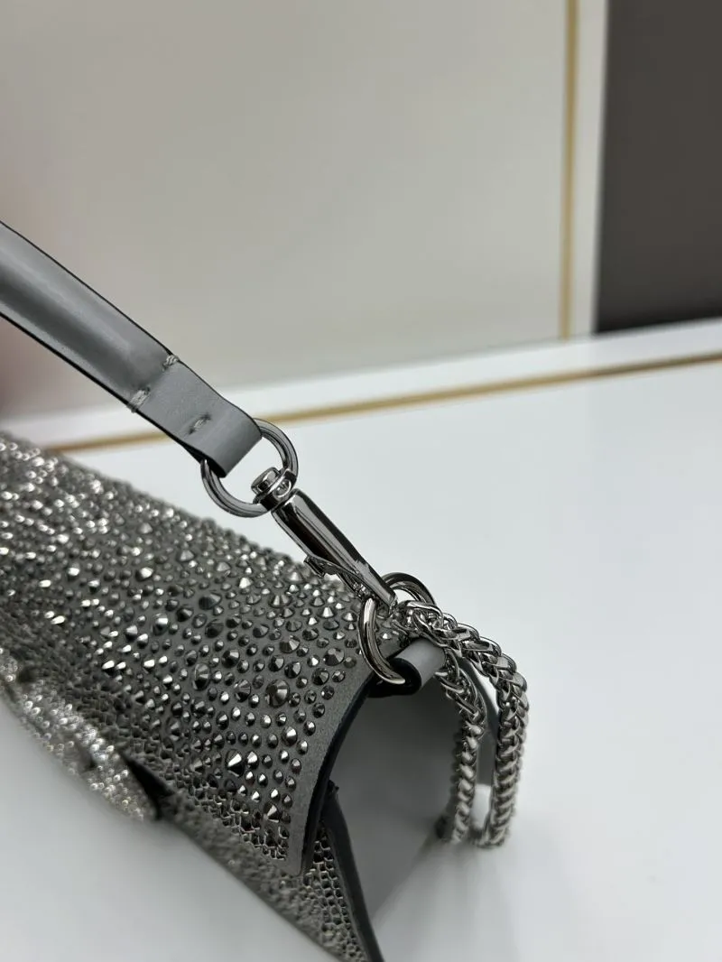 Valentino Gray Rhinestone Chain Satchel Bag SKU 704 - Image 5