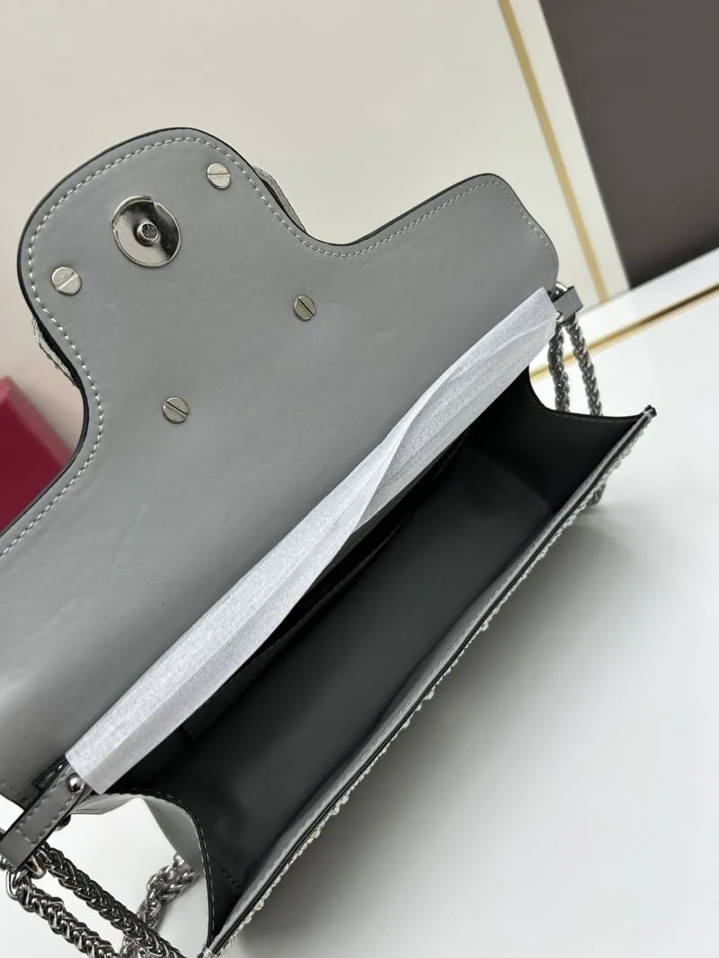 Valentino Gray Rhinestone Chain Satchel Bag SKU 704 - Image 7