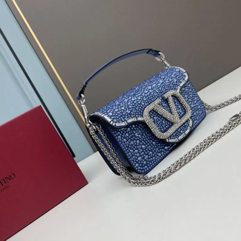 Valentino Blue Crystal Chain Satchel Bag 705