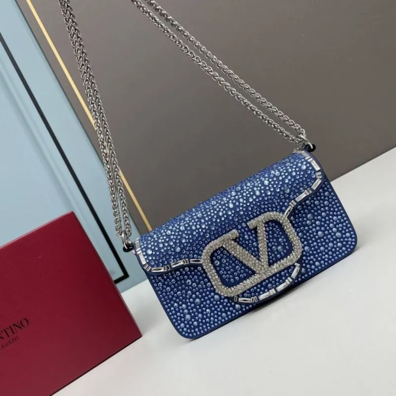 Valentino Blue Crystal Chain Satchel Bag 705 - Image 3