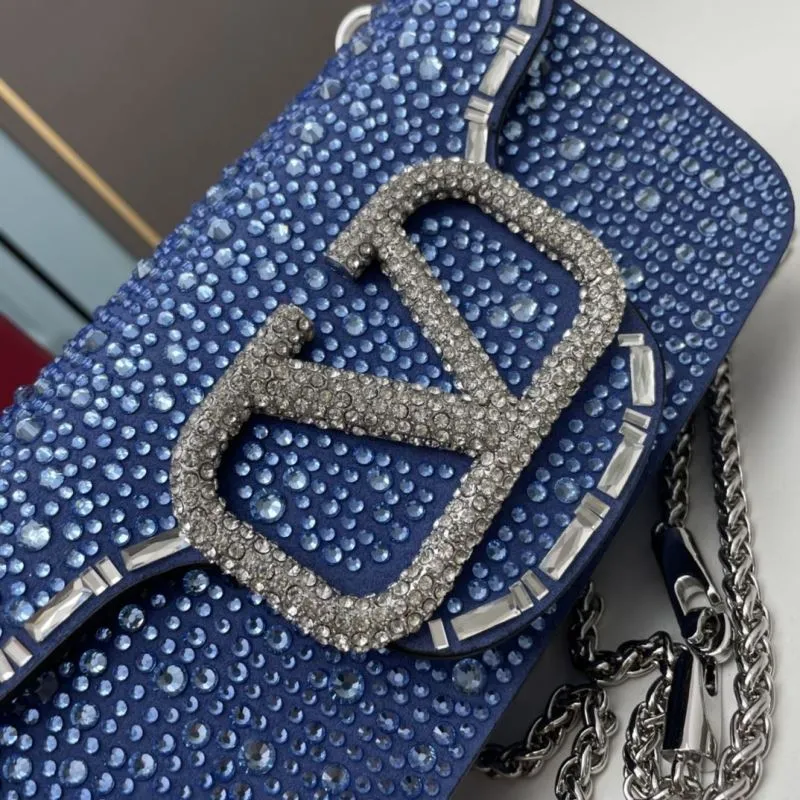 Valentino Blue Crystal Chain Satchel Bag 705 - Image 4