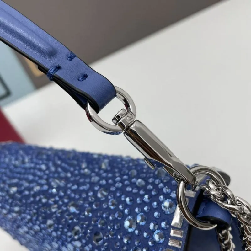 Valentino Blue Crystal Chain Satchel Bag 705 - Image 5