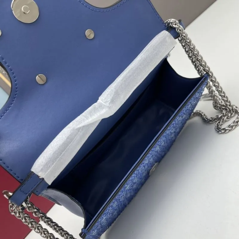 Valentino Blue Crystal Chain Satchel Bag 705 - Image 6