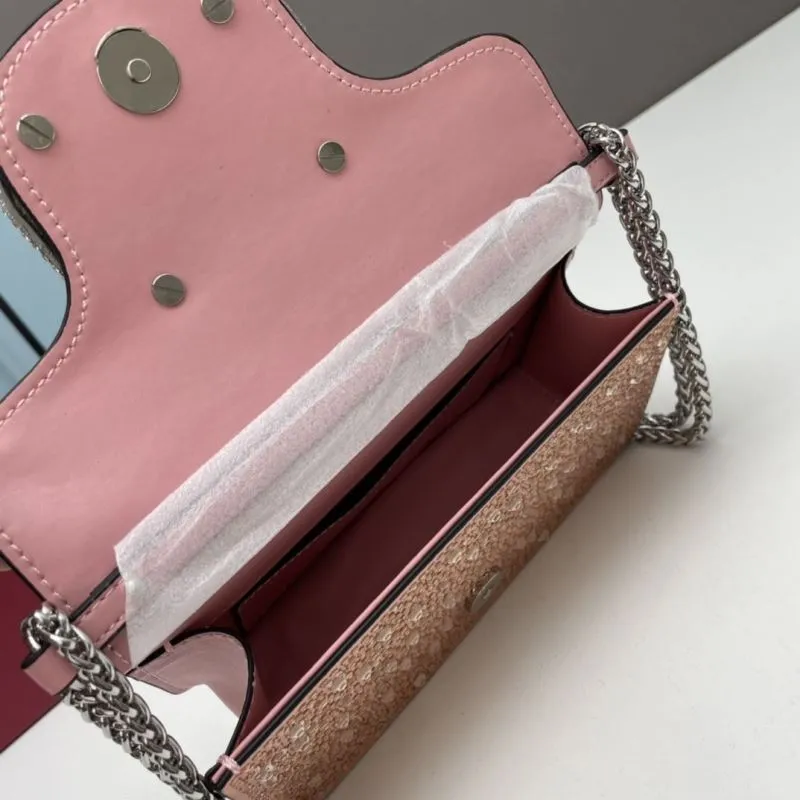 Valentino Pink Crystal Embellished Chain Satchel Bag - Image 6