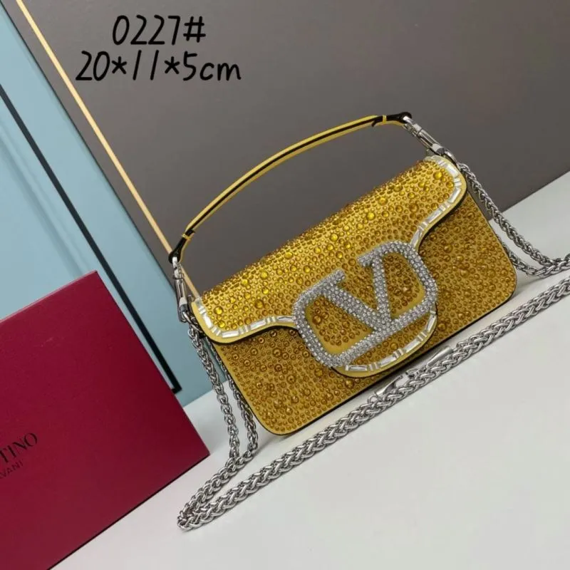 Valentino Yellow Rhinestone Chain Satchel Bag 0227